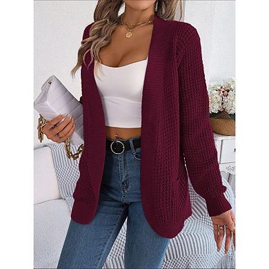 Womens Loose Open Front Cardigan Long Sleeve Casual Lightweight Soft Knit Sweaters Coat with Pockets