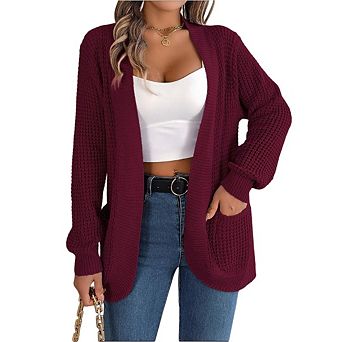 Womens Loose Open Front Cardigan Long Sleeve Casual Lightweight Soft Knit Sweaters Coat with Pockets