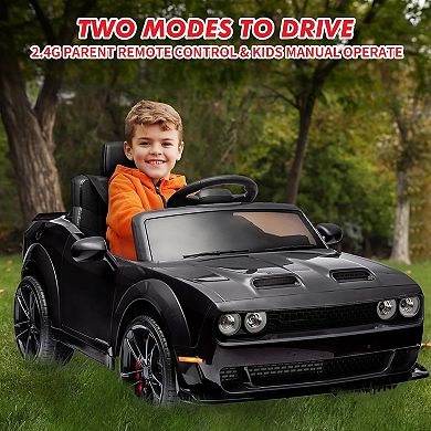 12V Licensed Dodge Challenger Ride on Car for Kids with Remote Control Ages 3+, LED Lights & Music