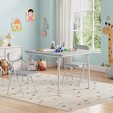 IDEALHOUSE Foldable Kids Table and Chairs Set, 3-Piece Activity Table with 2 Chairs