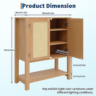 IDEALHOUSE 2-Door Rattan Shoe Cabinet with Adjustable Shelves & Open Shelf