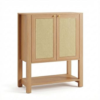 IDEALHOUSE 2-Door Rattan Shoe Cabinet with Adjustable Shelves & Open Shelf