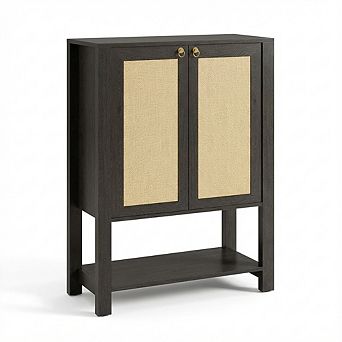 IDEALHOUSE 2-Door Rattan Shoe Cabinet with Adjustable Shelves & Open Shelf