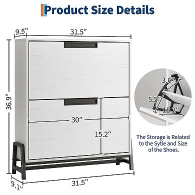 IDEALHOUSE Flip-Door Shoe Storage Cabinet with 2 Drawers & Adjustable Shelves
