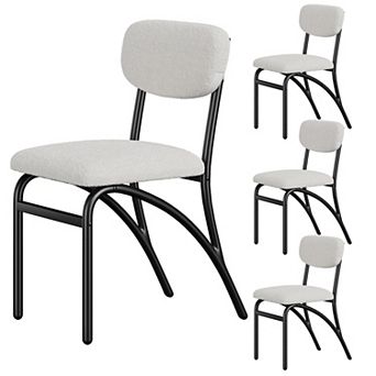 IDEALHOUSE Set of 4 Beige Boucle Dining Chairs with Metal Legs & Padded Seat