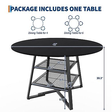 IDEALHOUSE Round Farmhouse Dining Table with Storage Shelf & Metal Cross Base