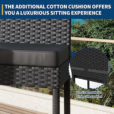 IDEALHOUSE Set of 2 Outdoor Wicker Bar Stools with Seat Cushions & Footrest
