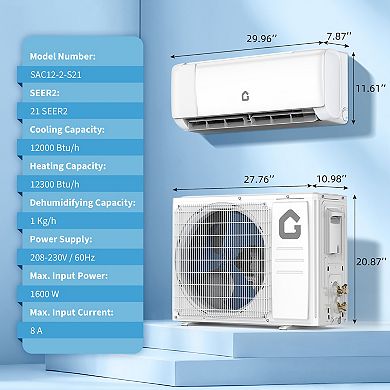 WIFI 12000 BTU Mini Split Air Conditioner Heat Pump System Heating 230V SEER2 21 AC ENERGY STAR
