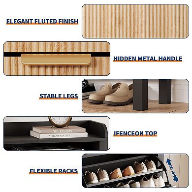 IDEALHOUSE Shoe Storage Cabinet with 4 Flip-Down Drawers