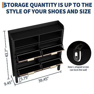 IDEALHOUSE Shoe Storage Cabinet with 4 Flip-Down Drawers