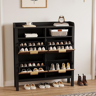 IDEALHOUSE Shoe Storage Cabinet with 4 Flip-Down Drawers