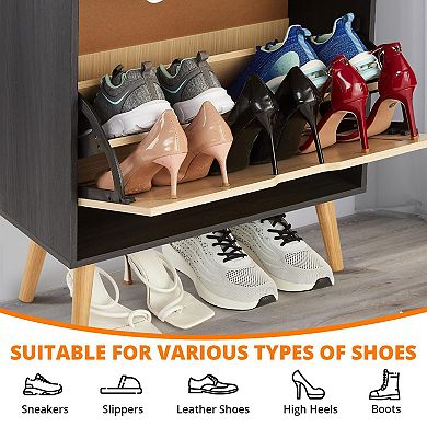 IDEALHOUSE Natural Woven Rattan 2-Tier Shoe Cabinet with Flip Drawers