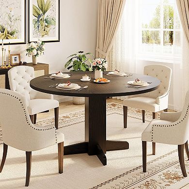 IDEALHOUSE 47 Inch Round Farmhouse Dining Table, Cross Base Kitchen Table for 4 people