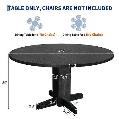 IDEALHOUSE 47 Inch Round Farmhouse Dining Table, Cross Base Kitchen Table for 4 people