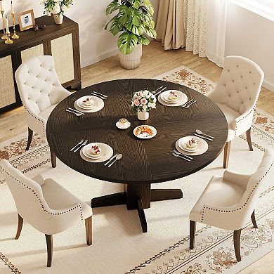 IDEALHOUSE 47 Inch Round Farmhouse Dining Table, Cross Base Kitchen Table for 4 people