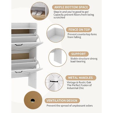 IDEALHOUSE Slim Shoe Cabinet with 2 Flip Drawers & Barn Door Style