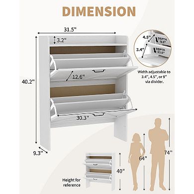 IDEALHOUSE Slim Shoe Cabinet with 2 Flip Drawers & Barn Door Style