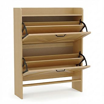 IDEALHOUSE Slim Shoe Cabinet with 2 Flip Drawers & Barn Door Style