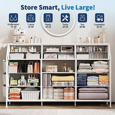 IDEALHOUSE 14-Drawer Fabric Dresser with Wood Top & Open Shelves