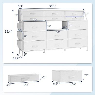 IDEALHOUSE 14-Drawer Fabric Dresser with Wood Top & Open Shelves