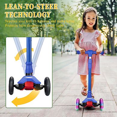 Adjustable 3 Wheel Kids Scooter Lean to Steer Flashing Wheels ABEC 9 Bearings