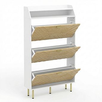 IDEALHOUSE Shoe Cabinet with 3 Flip Drawers, Narrow Slim Storage Organizer