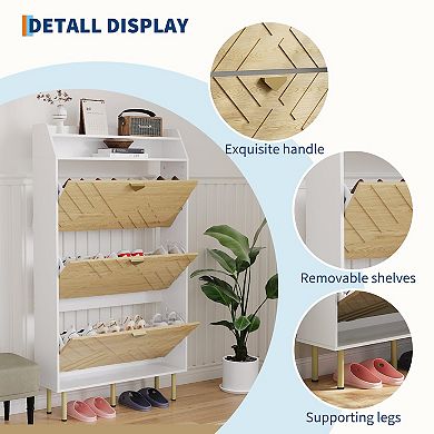 IDEALHOUSE Shoe Cabinet with 3 Flip Drawers, Narrow Slim Storage Organizer