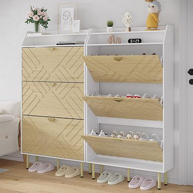 IDEALHOUSE Shoe Cabinet with 3 Flip Drawers, Narrow Slim Storage Organizer