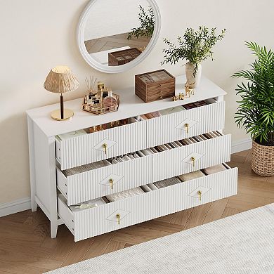 IDEALHOUSE Extra Wide 6-Drawer Dresser with Fluted Design