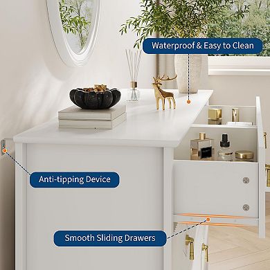 IDEALHOUSE Extra Wide 6-Drawer Dresser with Fluted Design