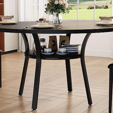 IDEALHOUSE Round Dining Table with Storage Shelf & Metal Frame, Farmhouse Kitchen Table