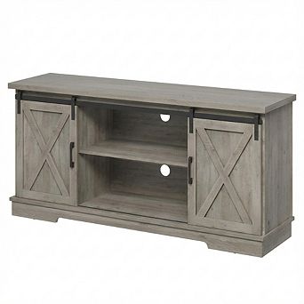 IDEALHOUSE Farmhouse TV Stand with Sliding Barn Doors & Adjustable Shelves
