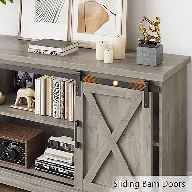 IDEALHOUSE Farmhouse TV Stand with Sliding Barn Doors & Adjustable Shelves