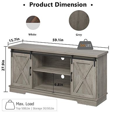 IDEALHOUSE Farmhouse TV Stand with Sliding Barn Doors & Adjustable Shelves