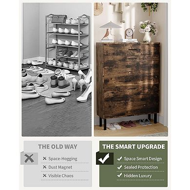 IDEALHOUSE Shoe Cabinet with 2 Flip Doors & 1 Drawer, Ventilated Storage