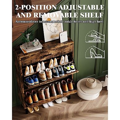 IDEALHOUSE Shoe Cabinet with 2 Flip Doors & 1 Drawer, Ventilated Storage