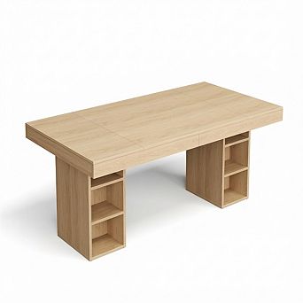 IDEALHOUSE Rectangular Dining Table with Dual-Side Storage, Farmhouse Kitchen Table for 6-8