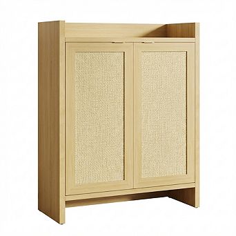 IDEALHOUSE Rattan Shoe Cabinet with Ventilated Doors & Adjustable Shelves