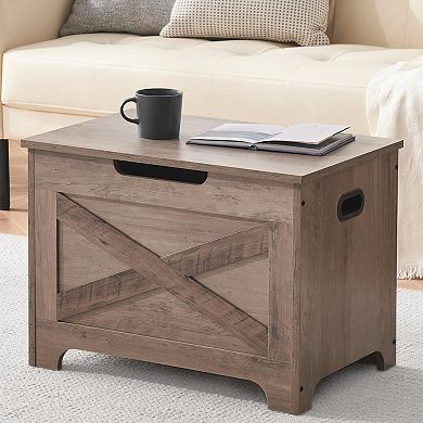 IDEALHOUSE Wooden Storage Bench with Safety Hinge & Flip-Top Lid