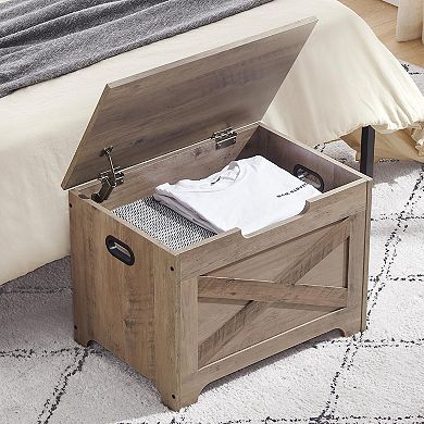 IDEALHOUSE Wooden Storage Bench with Safety Hinge & Flip-Top Lid