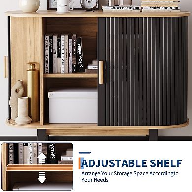 IDEALHOUSE 40" Oval Buffet with Sliding Doors