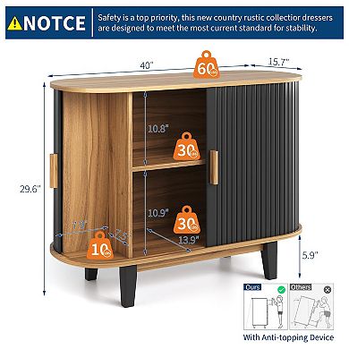 IDEALHOUSE 40" Oval Buffet with Sliding Doors