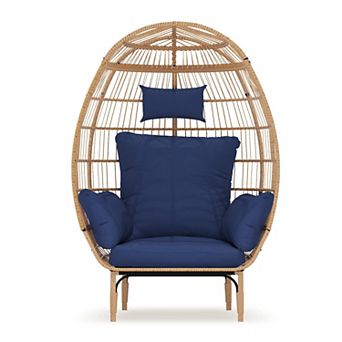 IDEALHOUSE Oversized Rattan Egg Chair with Thick Cushions for Indoor & Outdoor