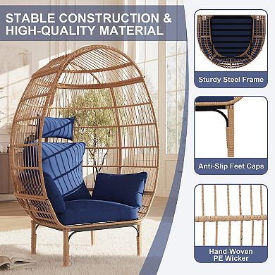 IDEALHOUSE Oversized Rattan Egg Chair with Thick Cushions for Indoor & Outdoor