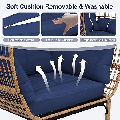 IDEALHOUSE Oversized Rattan Egg Chair with Thick Cushions for Indoor & Outdoor