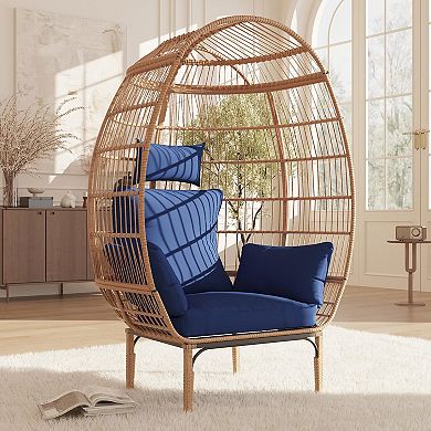 IDEALHOUSE Oversized Rattan Egg Chair with Thick Cushions for Indoor & Outdoor