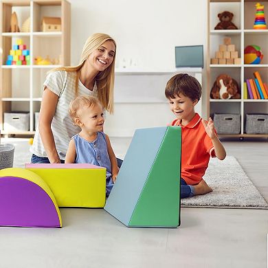 5PCS Foam Climbing Blocks, Pu Leather Toddler Climbing Toys, Climbing Set for Crawling and Sliding
