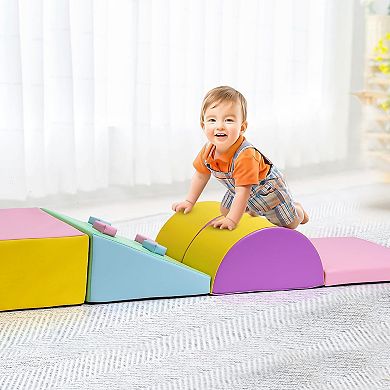 5PCS Foam Climbing Blocks, Pu Leather Toddler Climbing Toys, Climbing Set for Crawling and Sliding