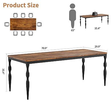 IDEALHOUSE Farmhouse Rectangular Dining Table with Vintage Metal Legs