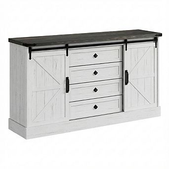 IDEALHOUSE Farmhouse Sideboard with Sliding Barn Doors & 4 Drawers